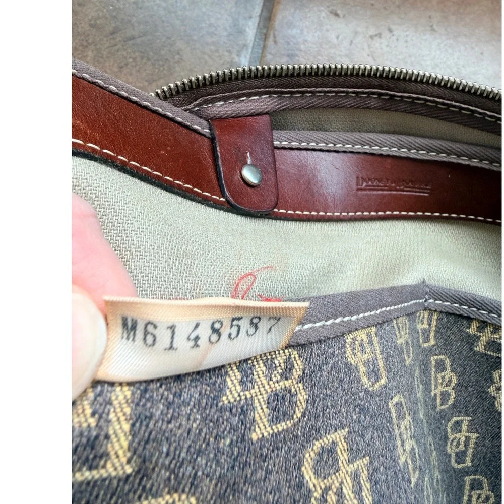 Dooney & Bourke Purse Women's Brown Monogram Tassel Canvas Leather Trim Vintage - Picture 9 of 13